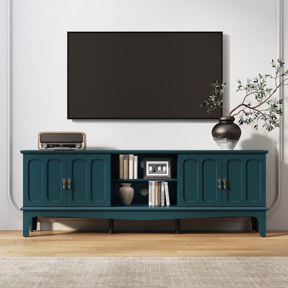CBJCBJ Retro 67" TV Stand for TVs up to 70", Living Room Entertainment Center with 4 Door Storage Cabinet,Green