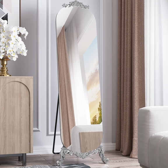CBJCBJ Retro Carved Frameless Full-Length Mirror, High-Definition Explosion-Proof Bedroom Dressing Mirror,Silver