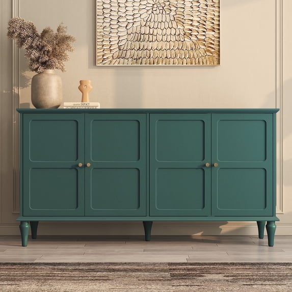 CBJCBJ Mid-Century 58" 4-Door Wood Sideboard Buffet Cabinet with Adjustable partition ,for Dining Room,Green