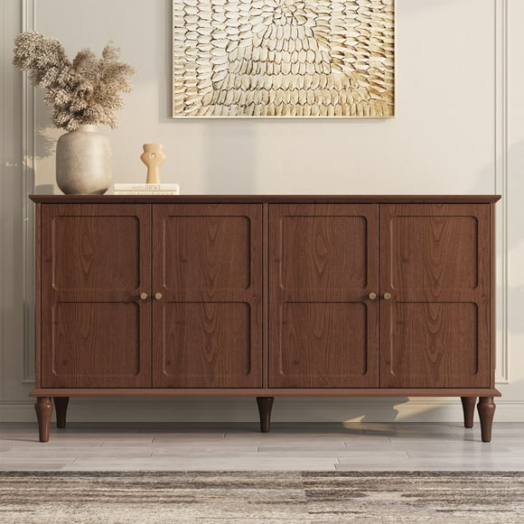 CBJCBJ Mid-Century 58'' Wood 4 Door Sideboard Buffet Cabinet for Living Dining & Bedroom (Brown)