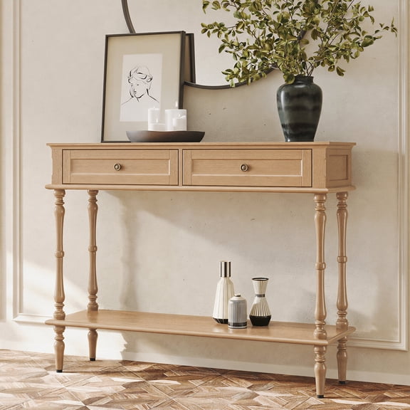 CBJCBJ40"Retro Minimal Assembly Console Table with 2 Storage Drawers,Suitable for Living Room,Wood
