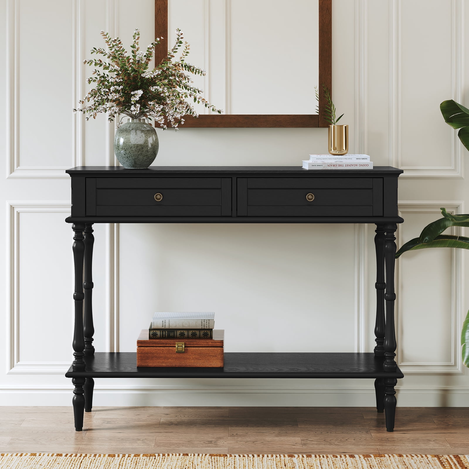 CBJCBJ40"Vintage Minimal Assembly Console Table with 2 Storage Drawers,Suitable for Living Room,Black