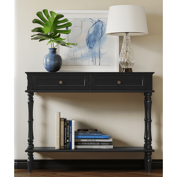 CBJCBJ40"Vintage Minimal Assembly Console Table with 2 Storage Drawers,Suitable for Living Room,Black