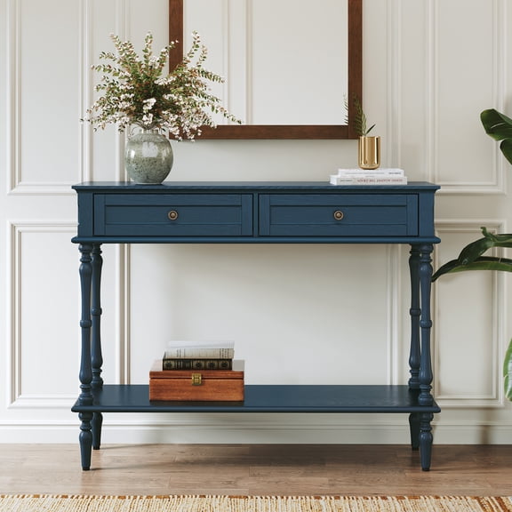 CBJCBJ40"Vintage Minimal Assembly Console Table with 2 Storage Drawers,Suitable for Living Room,Blue