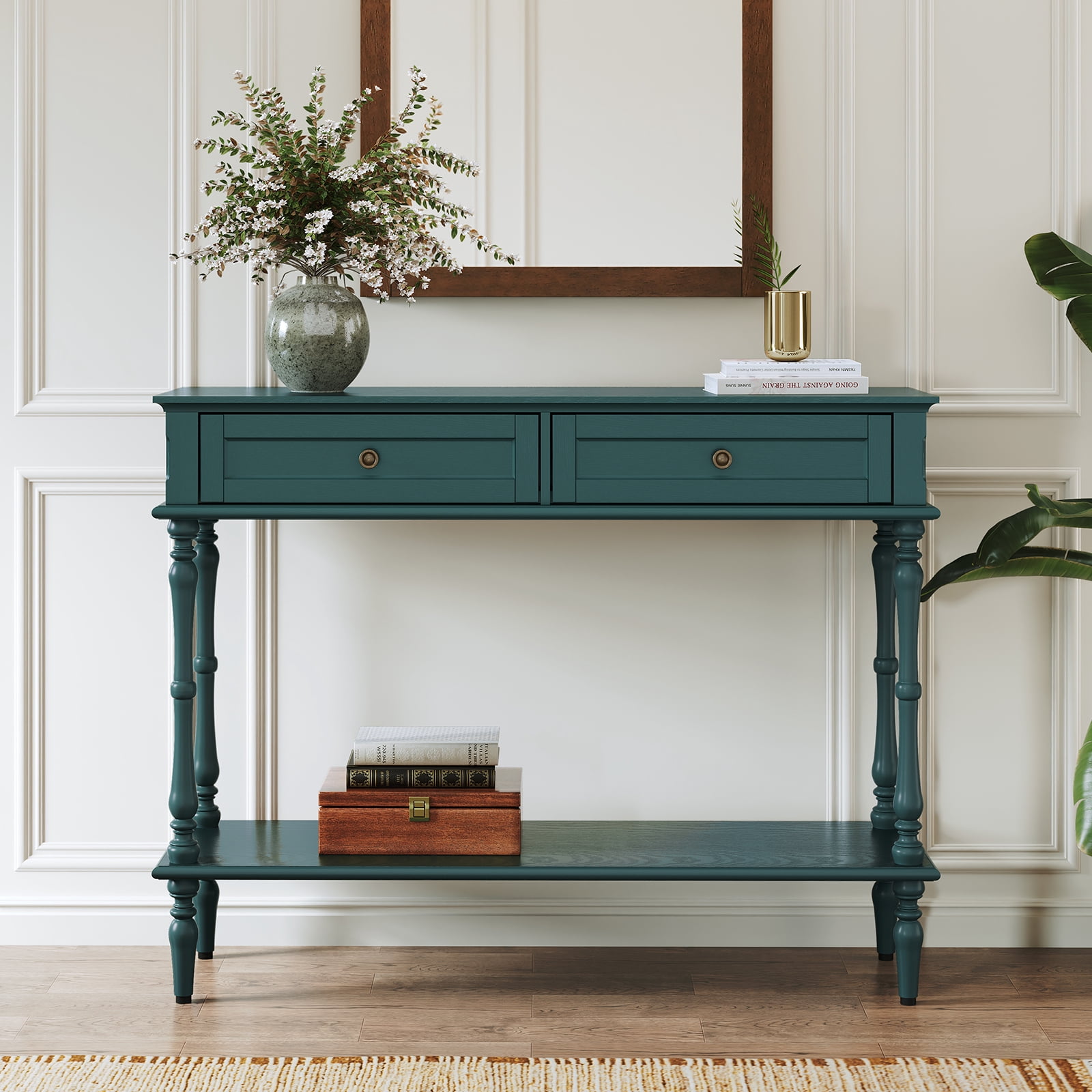 CBJCBJ40"Vintage Minimal Assembly Console Table with 2 Storage Drawers,Suitable for Living Room,Green