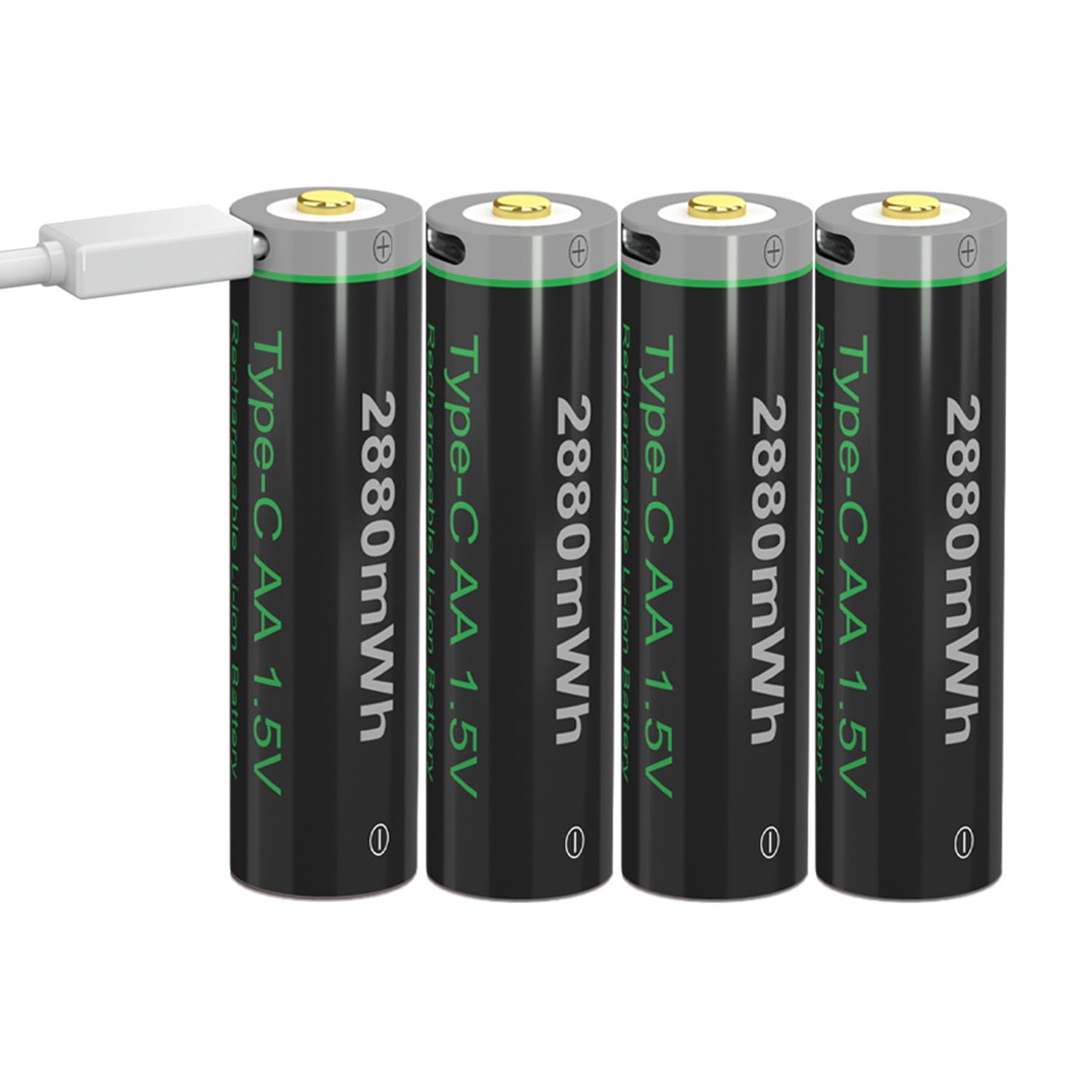CBJJ 1.5V USB AA Rechargeable 4 Batteries, Long-Lasting High-Capacity, Cycle Times Up to 1200x (4 Pack, Black)