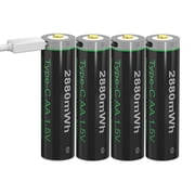 CBJJ 1.5V USB AA Rechargeable 4 Batteries, Long-Lasting High-Capacity, Cycle Times Up to 1200x 4 Pack, Black