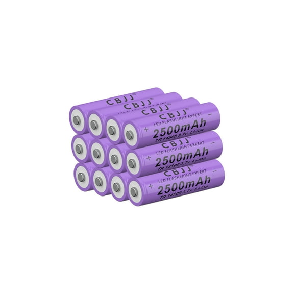 CBJJ 12PC 14500 Battery 3.7 Volts Li-ion Rechargeable Battery 2500mAh for Toys & Flashilights Purple