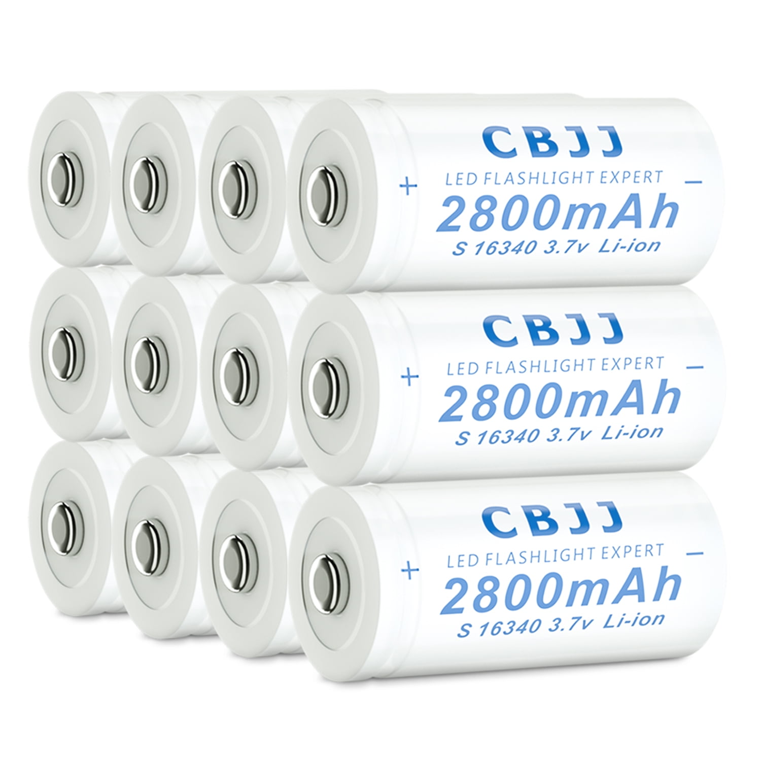 CBJJ 16340 3.7v rechargeable lithium ion battery - 12 Pack