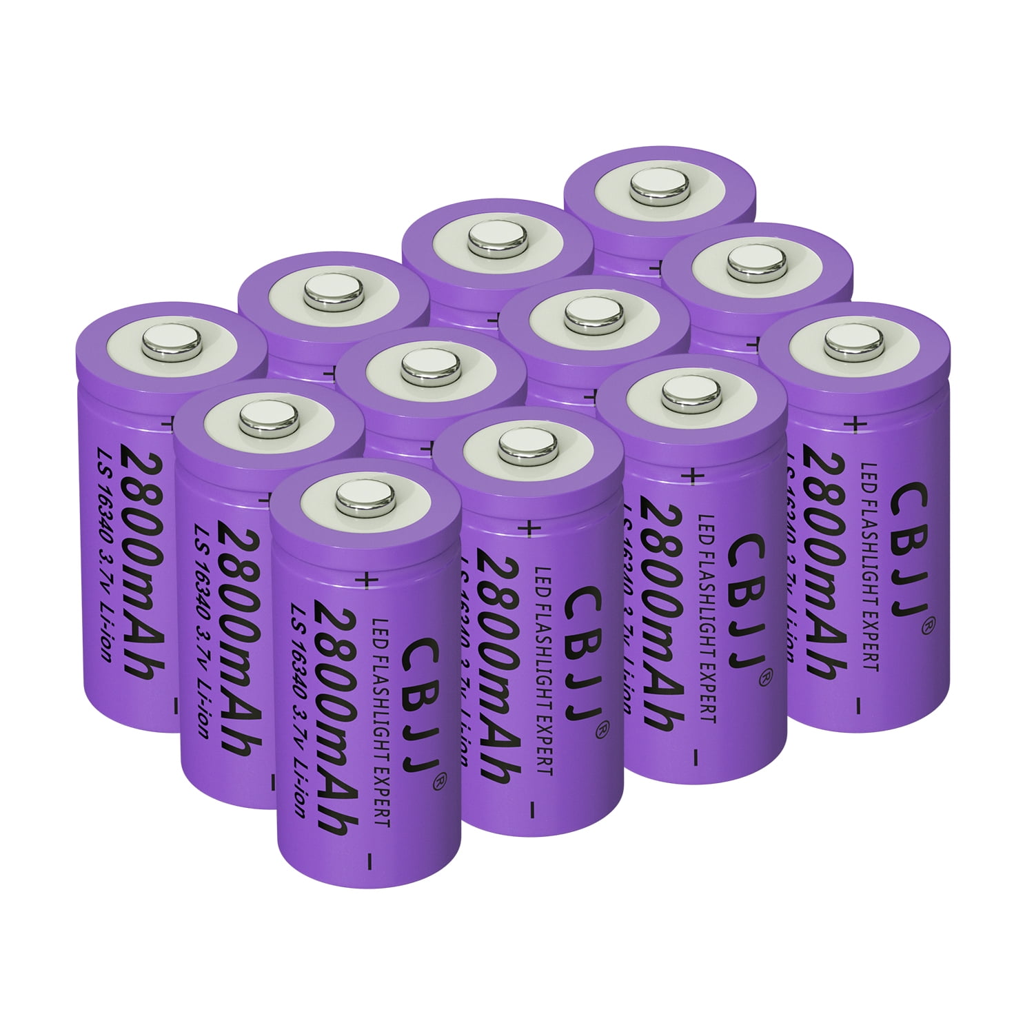 CBJJ Rechargeable Battery 16340 3.7V 2800mAh Battery for Streamlight, Household Flashlights, Model Airplane, Headlights, Small Fan, Electronic Devices, Scooters, Camera, etc - 12 Pack