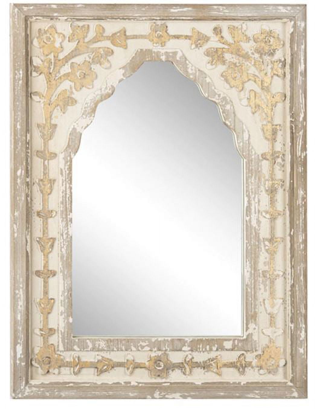 CBK Distressed Ivory And Gold Carved Floral Arch Wall Mirror CB174806