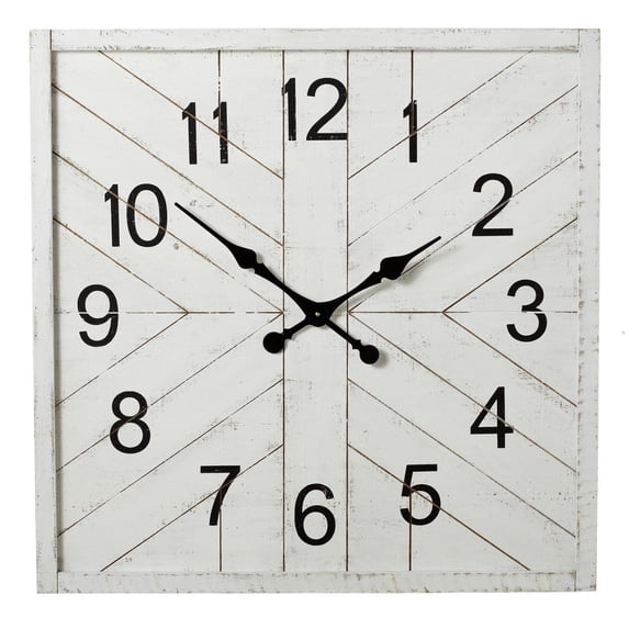 CBK Wood Square Whitewash Shiplap Inlay Wall Clock 158185