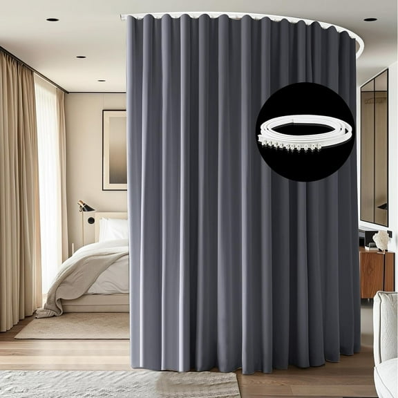 CBSRORO Room Divider Blackout Curtains with Ceiling Mounted Curtain Track Set,1 Panel Gray Divider Curtain and White Flexible Curtain Track for Room Separation