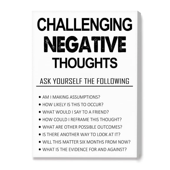 CBT Negative Thoughts Poster Canvas Wall Art,Inspirational Mental Health Wall Decor for Therapy Office School Nursery Counselor Office Home