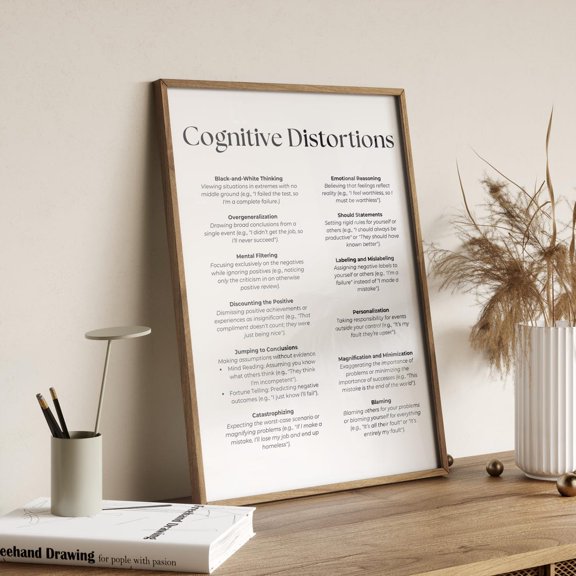 CBT Therapy Cognitive Distortions Corrections Inspirational Wall Decor Unframed Paper Print