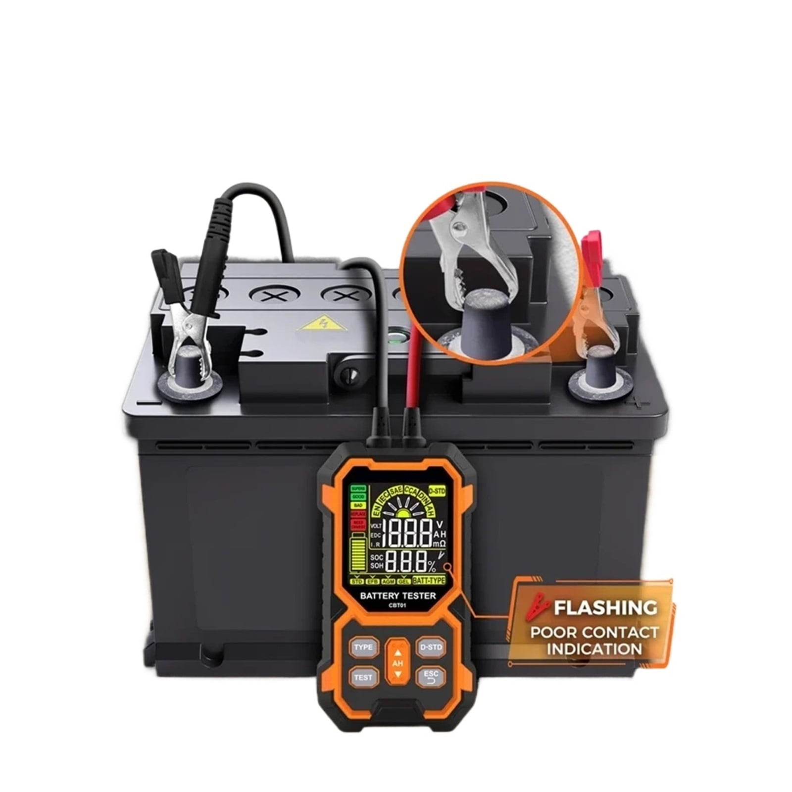 Car Battery Tester 12V/24V HANMATEK BD10 Car Battery Tester for Testing/Starting/Charging and Charging Batteries