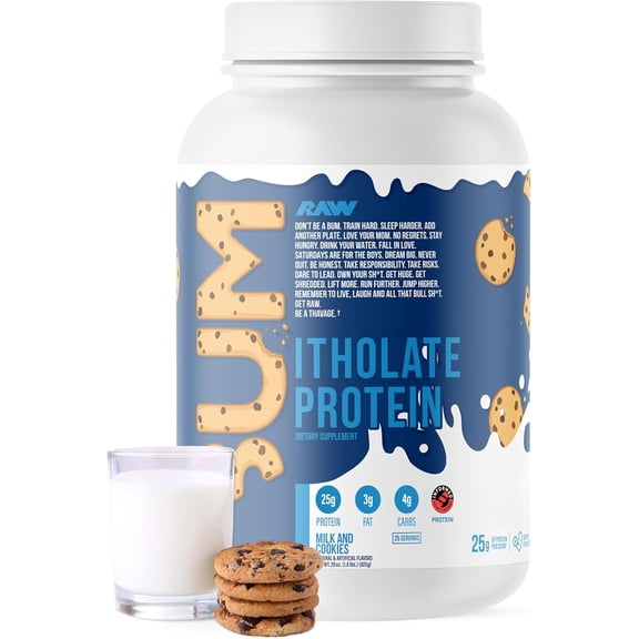 RAW Whey Isolate Protein Powder, Milk & Cookie (CBUM Itholate) - 100% Grass-Fed Sports Nutrition Powder for Muscle Growth & Recovery - Low-Fat, Low Carb, Naturally Flavored - 25 Servings