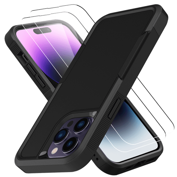 CBUS Grip Case + 2 Glass Screen Protectors for Apple iPhone 14 Pro (6.1 inch) - Black