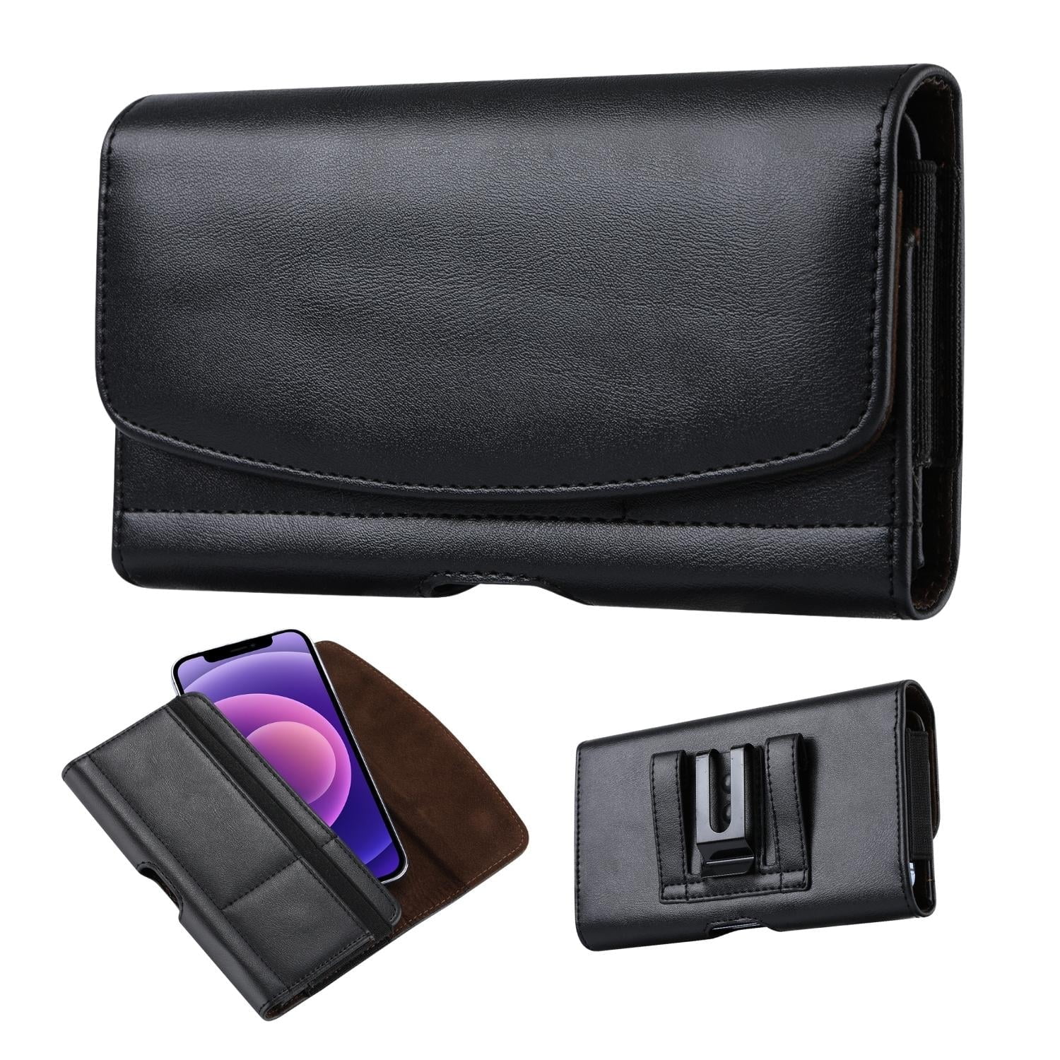 CBUS Leather Holster Phone Case with Belt Clip Compatible with iPhone 15/14 Pro Max/Plus, Samsung Galaxy S22/S23 Ultra, Motorola Edge, TCL (Fits w/Otterbox Commuter Case) Phone Pouch Belt Holder)