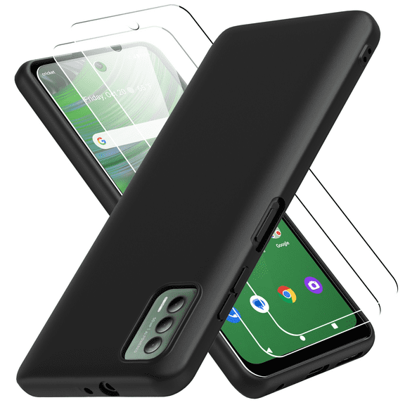 CBUS Silicone Flex-Gel Case + 2X Glass Screen Protectors for AT&T Jetmore / Cricket Outlast Matte Black