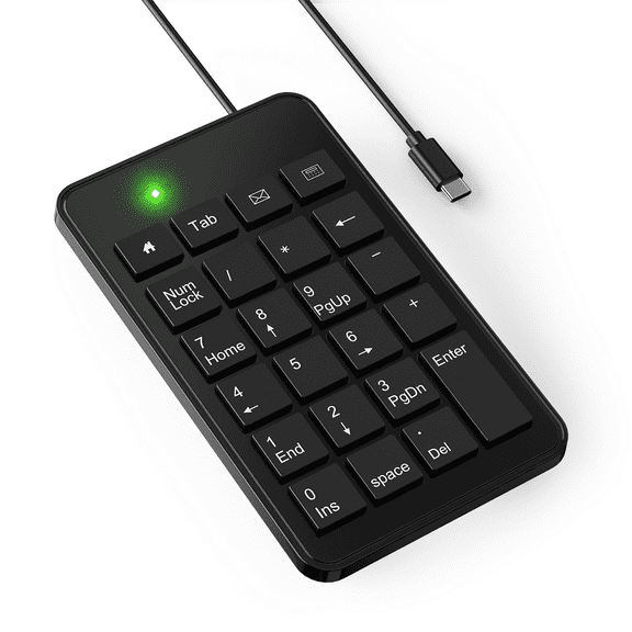 CBUS Wired USB-C Numeric Keypad for Laptop, 23 Keys Numpad Keyboard with Tab, Home, Email & Calculator Keys, 5ft Cable, Small and Lightweight Design