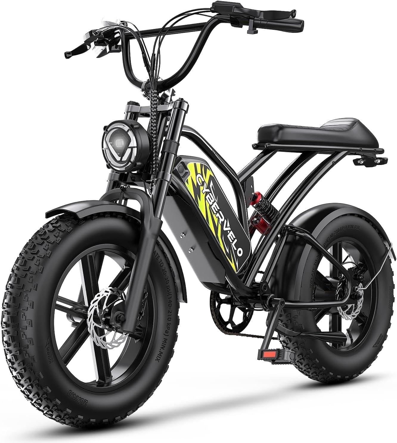 Cybervelo Electric Bike for Adults 1500W Peak 20" Fat Tire All-Terrain E-Bike 80 Miles 30MPH  Dirt Bike  Sand Mountain Snow off road Large 48V 30AH Battery Powered Motorcycle