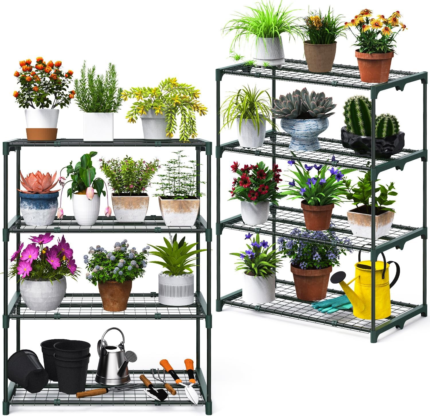 CBYZYFXY Plant Greenhouse Shelves 4 Tier 2 Pack Extra-Wide Stable Green ...