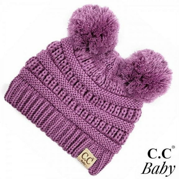 CC Baby Double Pom Cable Knit Yarn Pom Newborn to 9 Months Infant Beanie New Lavendar - Soft, Warm Hats for Babies and Toddlers - Cozy Winter Wear