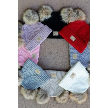 CC Baby Double Pom Criss-Cross Pattern Beanie