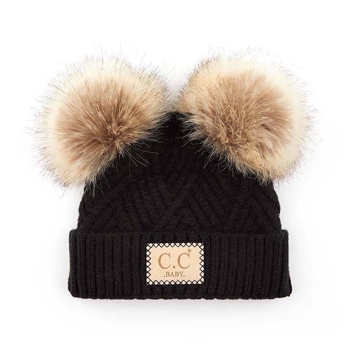 CC Baby Double Pom Winter Beanie - Criss-Cross Pattern, Fits Newborn to 9 Months, Soft & Cozy Baby Hat with Plush Pom, Authentic CC Brand - Soft, Warm Hats for Babies and Toddlers - Cozy Winter Wear