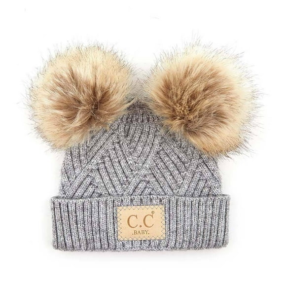 CC Baby Double Pom Winter Beanie - Criss-Cross Pattern, Fits Newborn to 9 Months, Soft & Cozy Baby Hat with Plush Pom, Authentic CC Brand - Soft, Warm Hats for Babies and Toddlers - Cozy Winter Wear