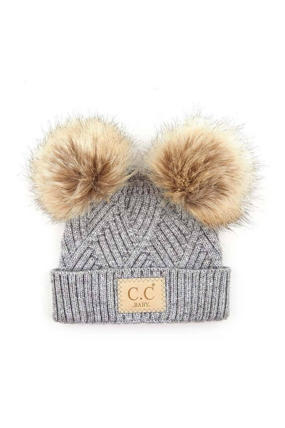 CC Baby Double Pom Winter Beanie - Criss-Cross Pattern, Fits Newborn to 9 Months, Soft & Cozy Baby Hat with Plush Pom, Authentic CC Brand - Soft, Warm Hats for Babies and Toddlers - Cozy Winter Wear