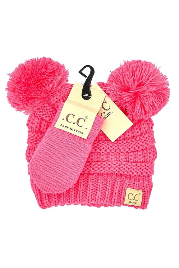 CC Baby Pom Pom Beanie and Mittens Set