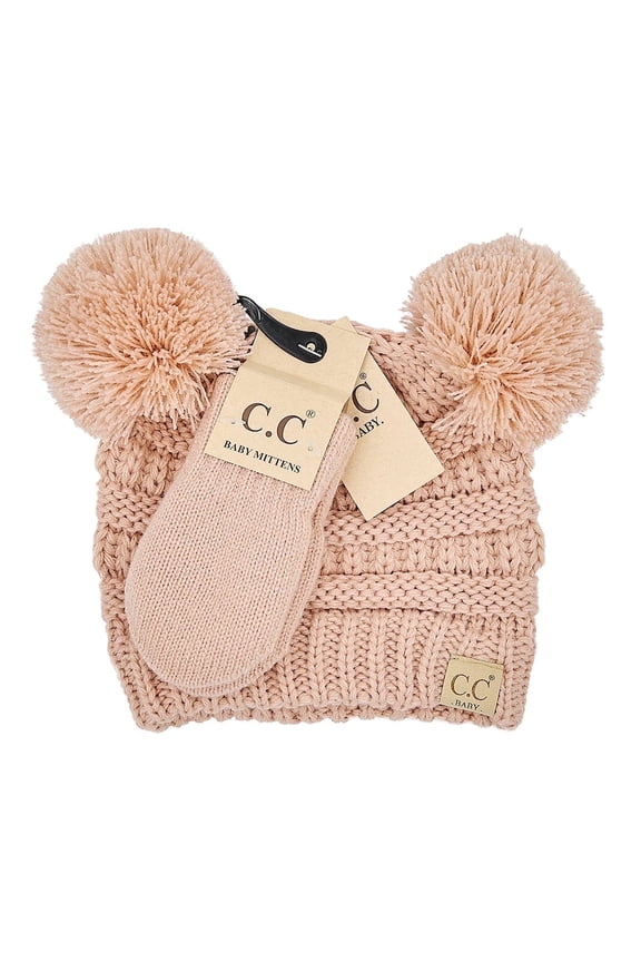 CC Baby Pom Pom Beanie and Mittens Set