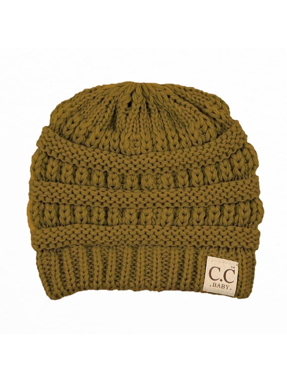 CC Baby Solid Knit Skully Newborn - 9 Months Beanie Hats in Olive - Soft, Warm Hats for Babies and Toddlers - Cozy Winter Wear