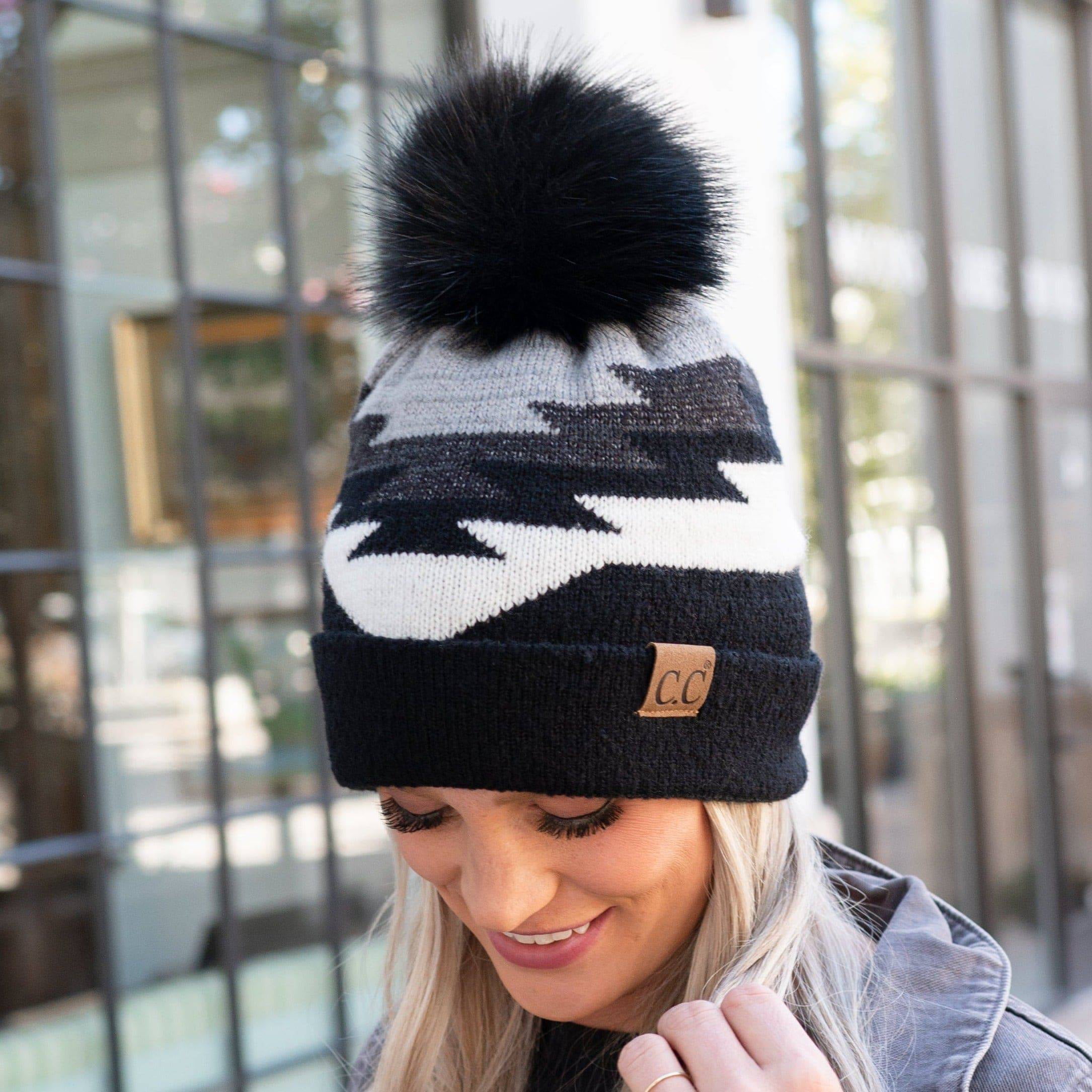 Aztec Print Knit Beanie With Pom Pom Women main image 2