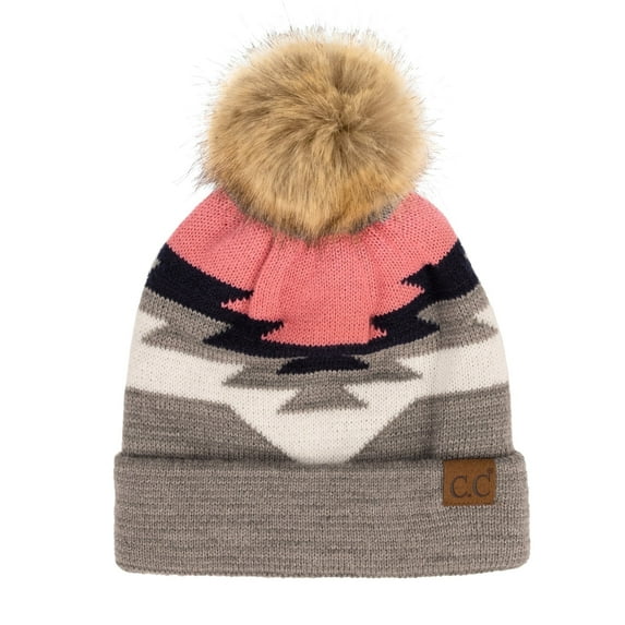 CC Beanie with Pom & Aztec Pattern