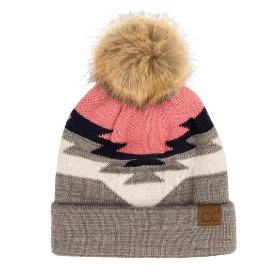 CC Beanie with Pom & Aztec Pattern