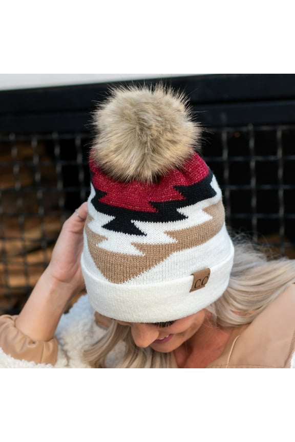 CC Beanie with Pom & Aztec Pattern