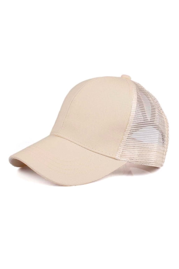 CC Beige Solid Mesh Women's Pony Cap Hats