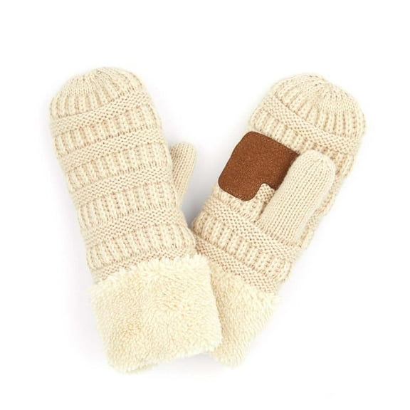 CC Brand Beige Kids Sherpa Lined Mittens Unisex Winter Accessories