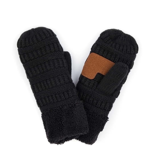 CC Brand Black Junior Sherpa Lined Mittens Unisex Winter Accessories