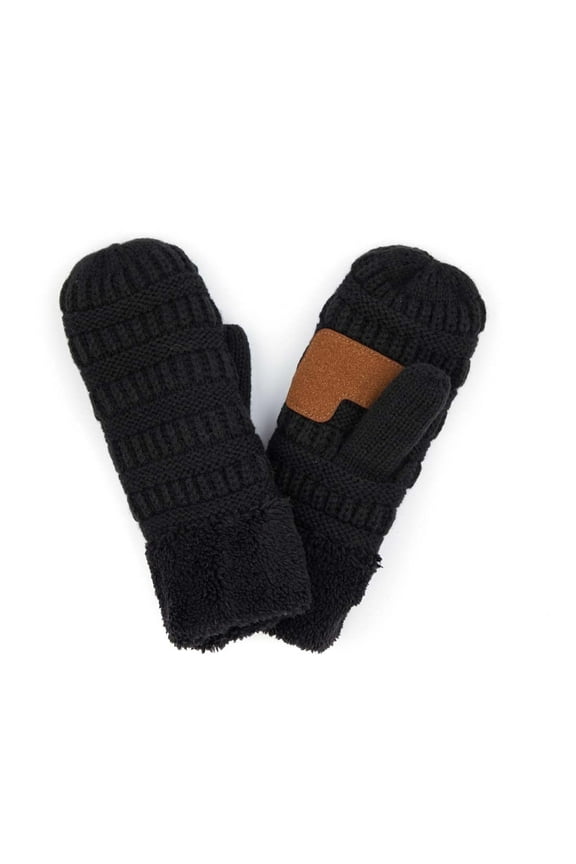 CC Brand Black Junior Sherpa Lined Mittens Unisex Winter Accessories