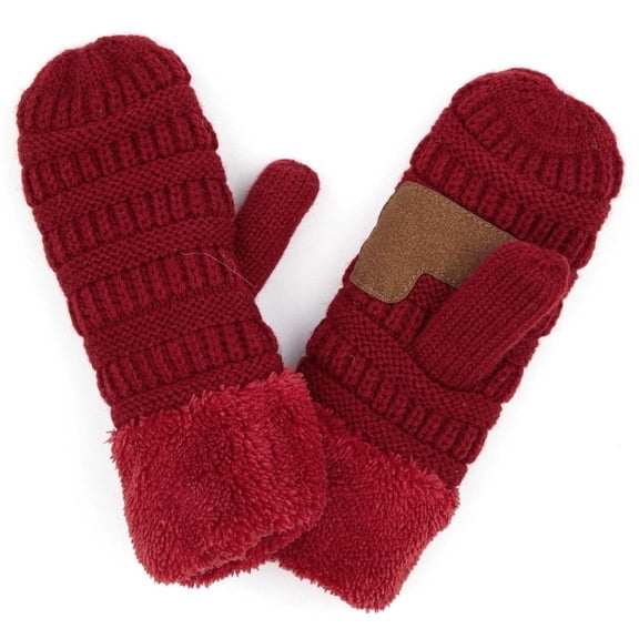CC Brand Burgundy Junior Sherpa Lined Mittens Unisex Winter Accessories