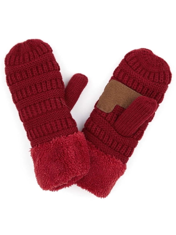 CC Brand Burgundy Junior Sherpa Lined Mittens Unisex Winter Accessories
