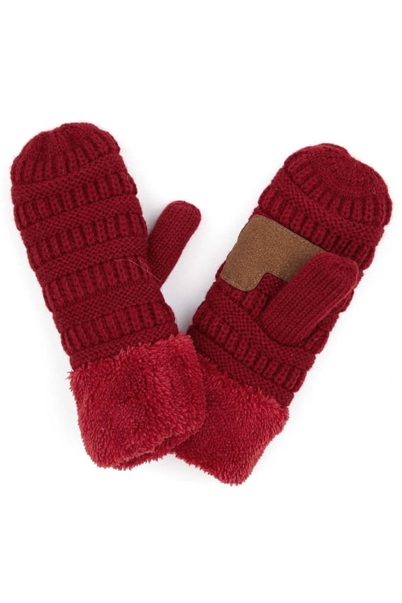 CC Brand Burgundy Junior Sherpa Lined Mittens Unisex Winter Accessories