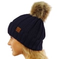 thumbnail image 1 of CC Brand Pom Thick Beanie Sherpa Lined Chunky Knit Stretch Women's Winter Hats Cap, 1 of 41