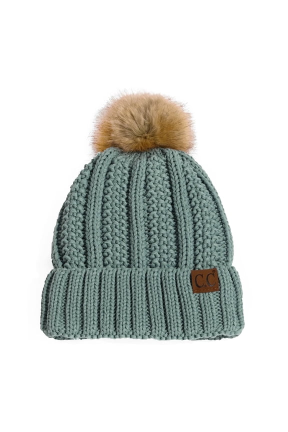 CC Brand Pom Thick Beanie Sherpa Lined Chunky Knit Stretch Women's Winter Hats Cap