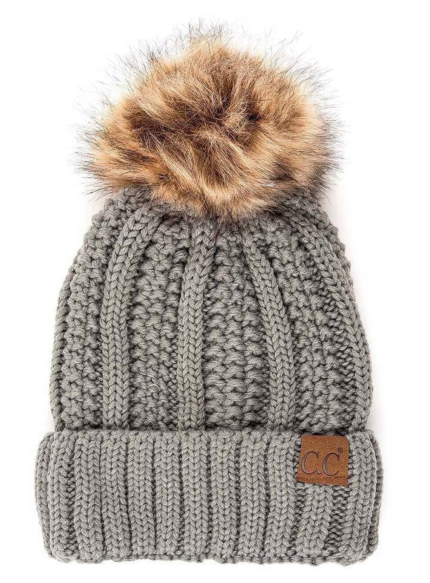CC Brand Pom Thick Beanie Sherpa Lined Chunky Knit Stretch Women's Winter Hats Cap