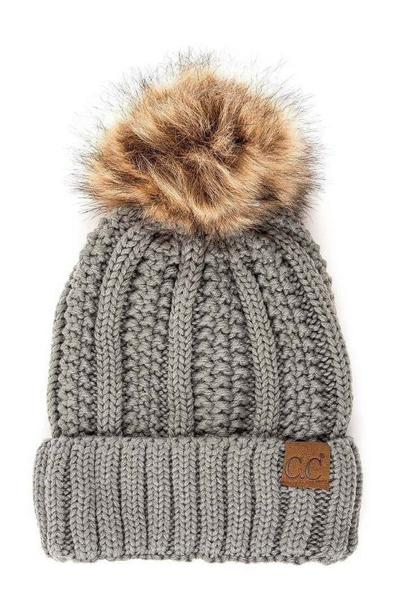 CC Brand Pom Thick Beanie Sherpa Lined Chunky Knit Stretch Women's Winter Hats Cap